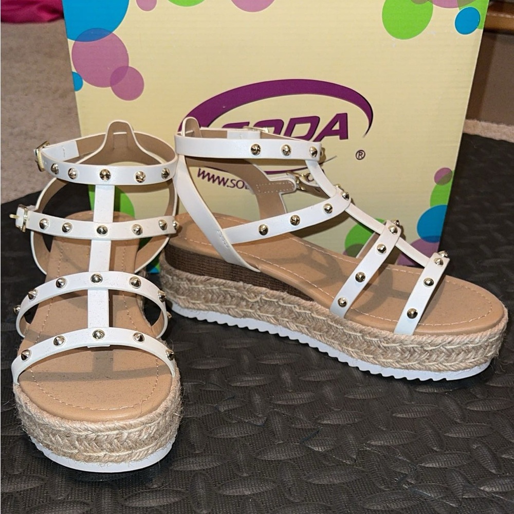 Soda White Studded Espadrille Sandals
